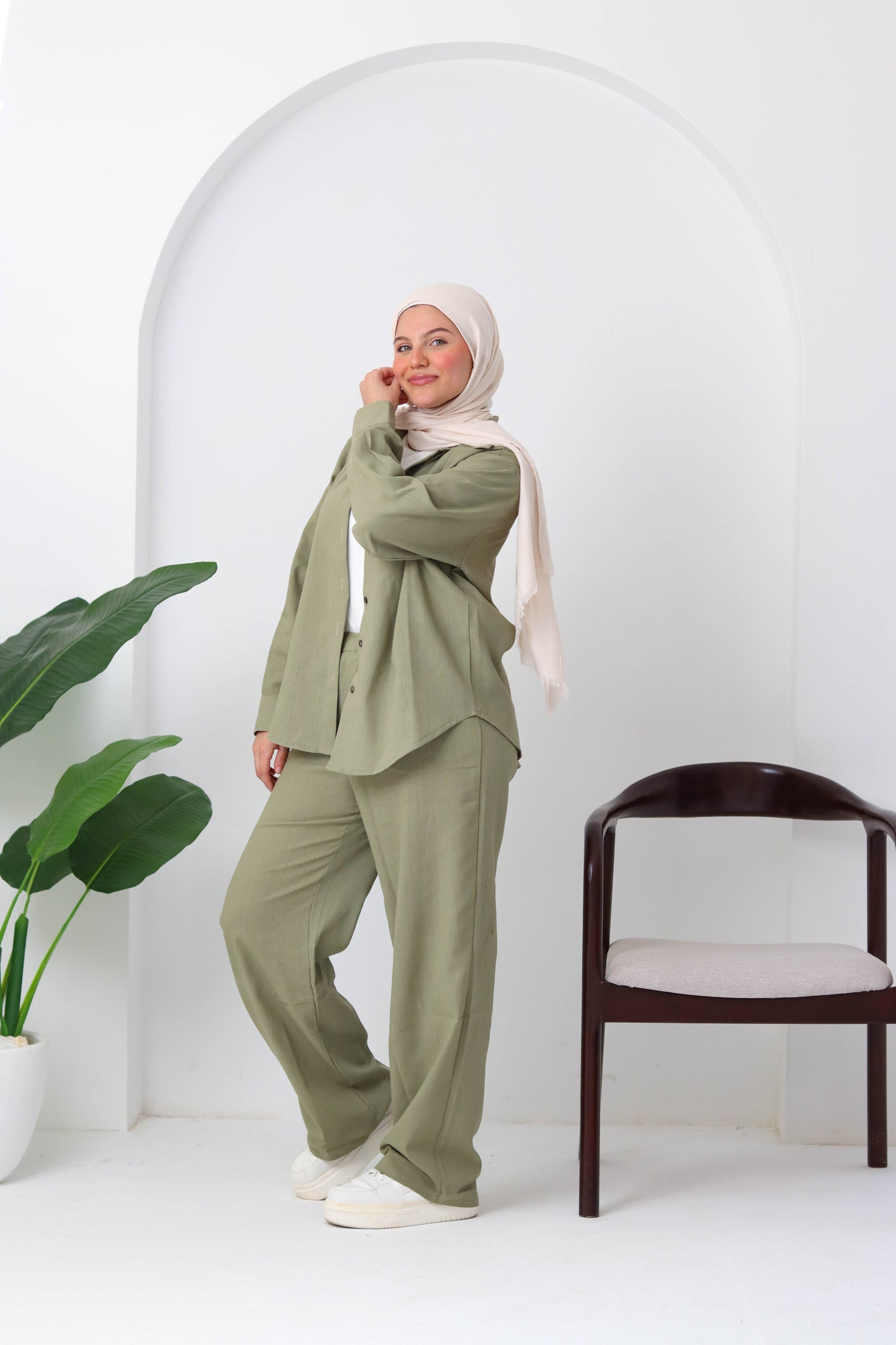 Sage Buttoned Linen Set