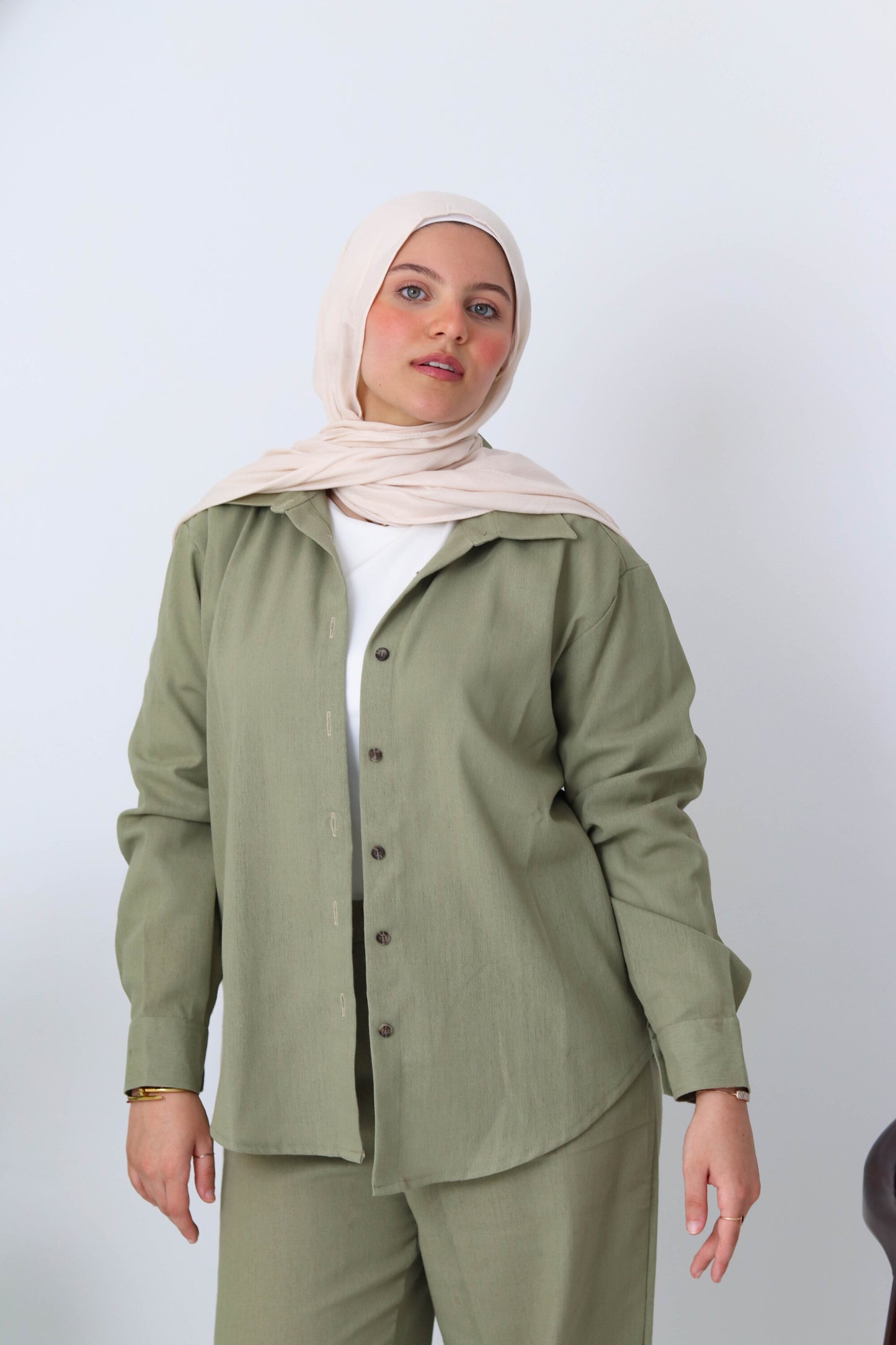 Sage Buttoned Linen Set