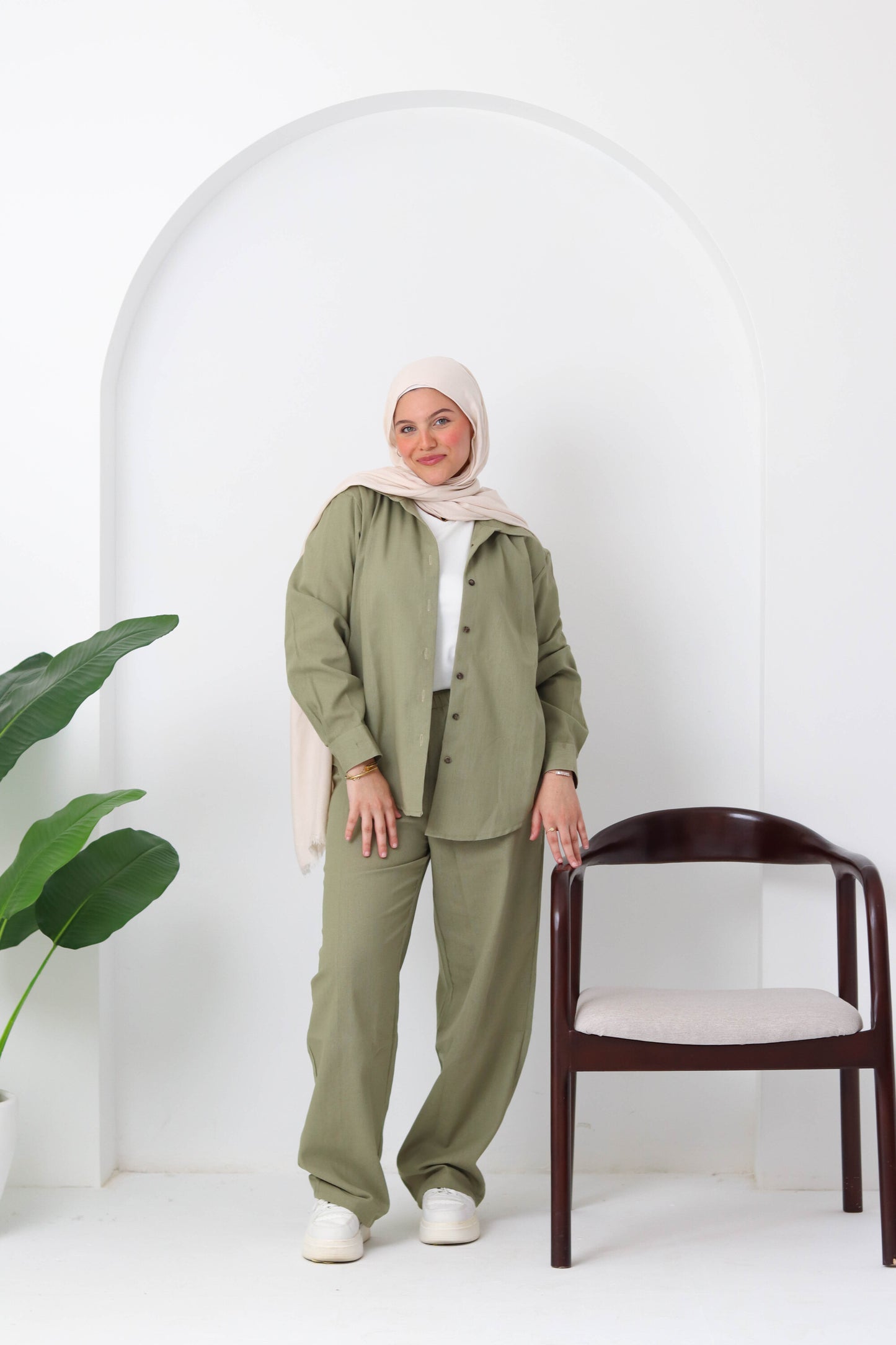 Sage Buttoned Linen Set