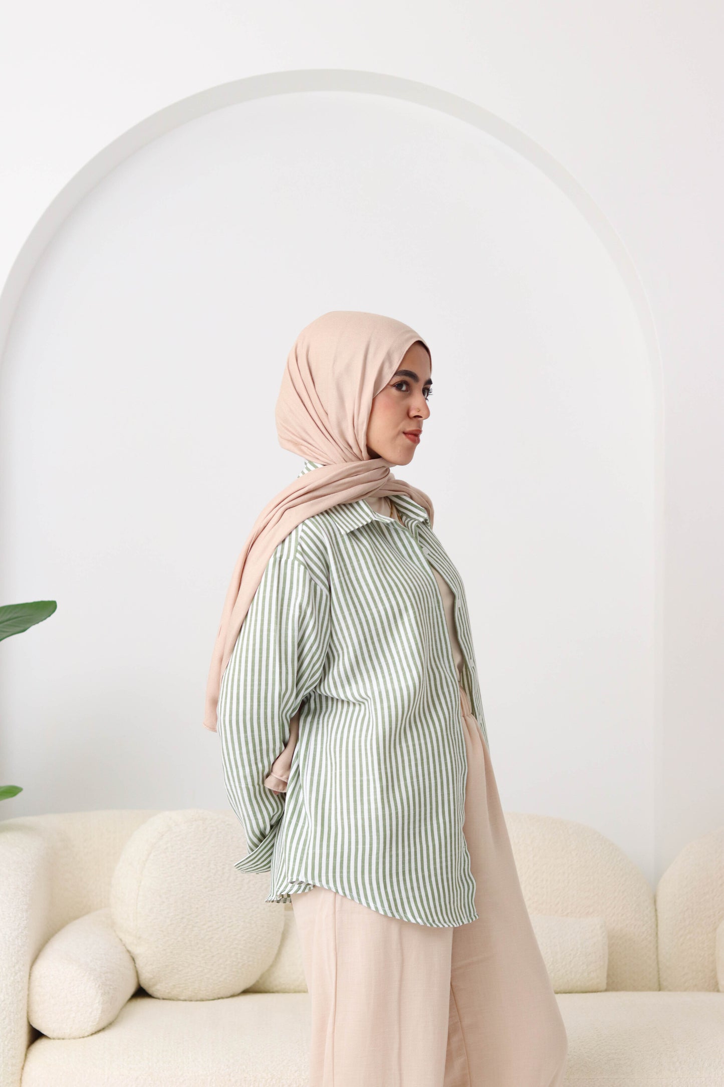 Olive Stripped Linen Shirt