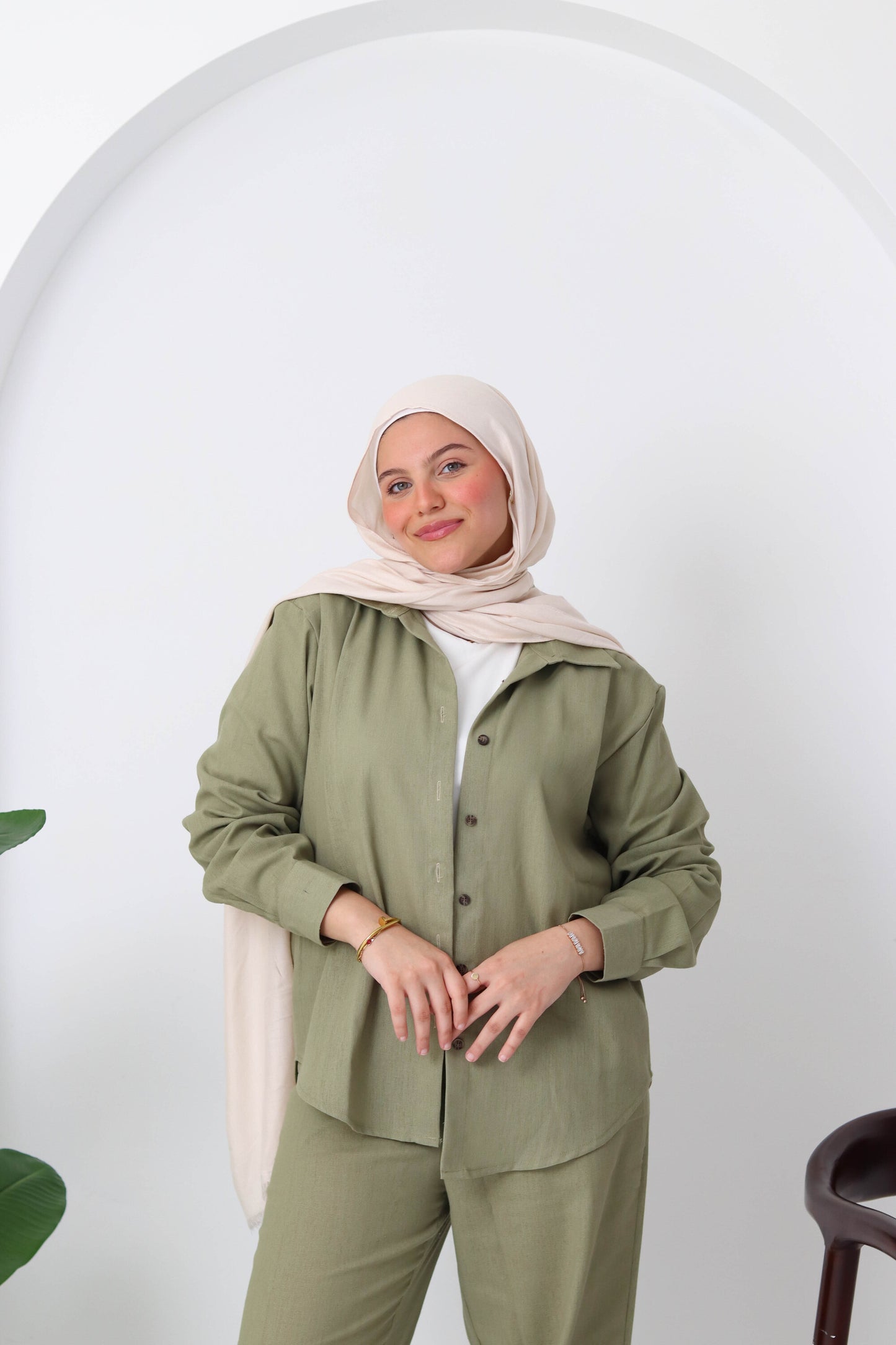 Sage Buttoned Linen Set
