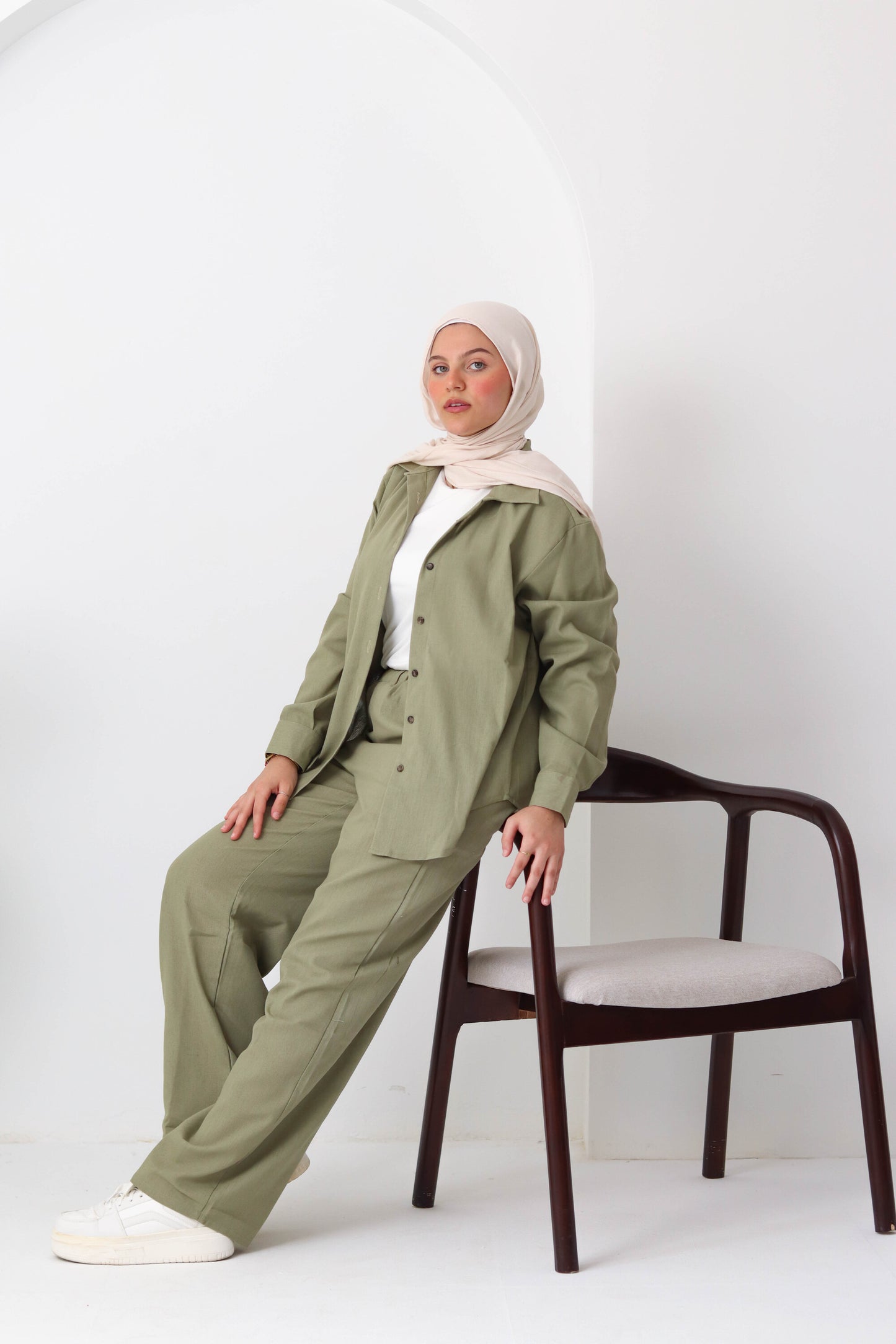 Sage Buttoned Linen Set