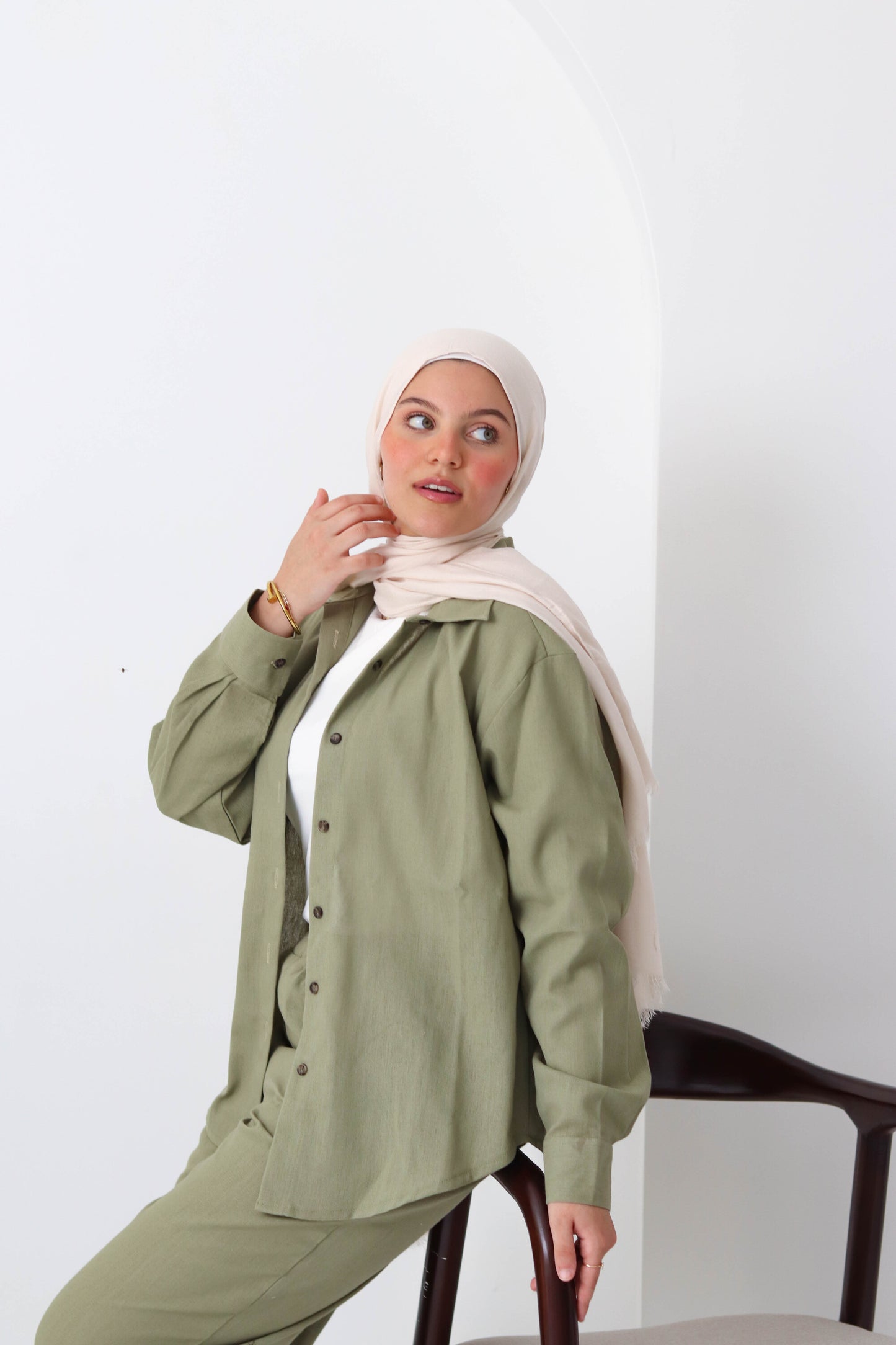 Sage Buttoned Linen Set