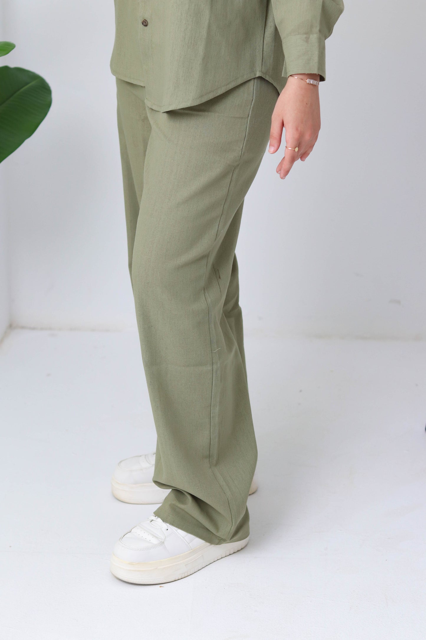 Sage Buttoned Linen Set