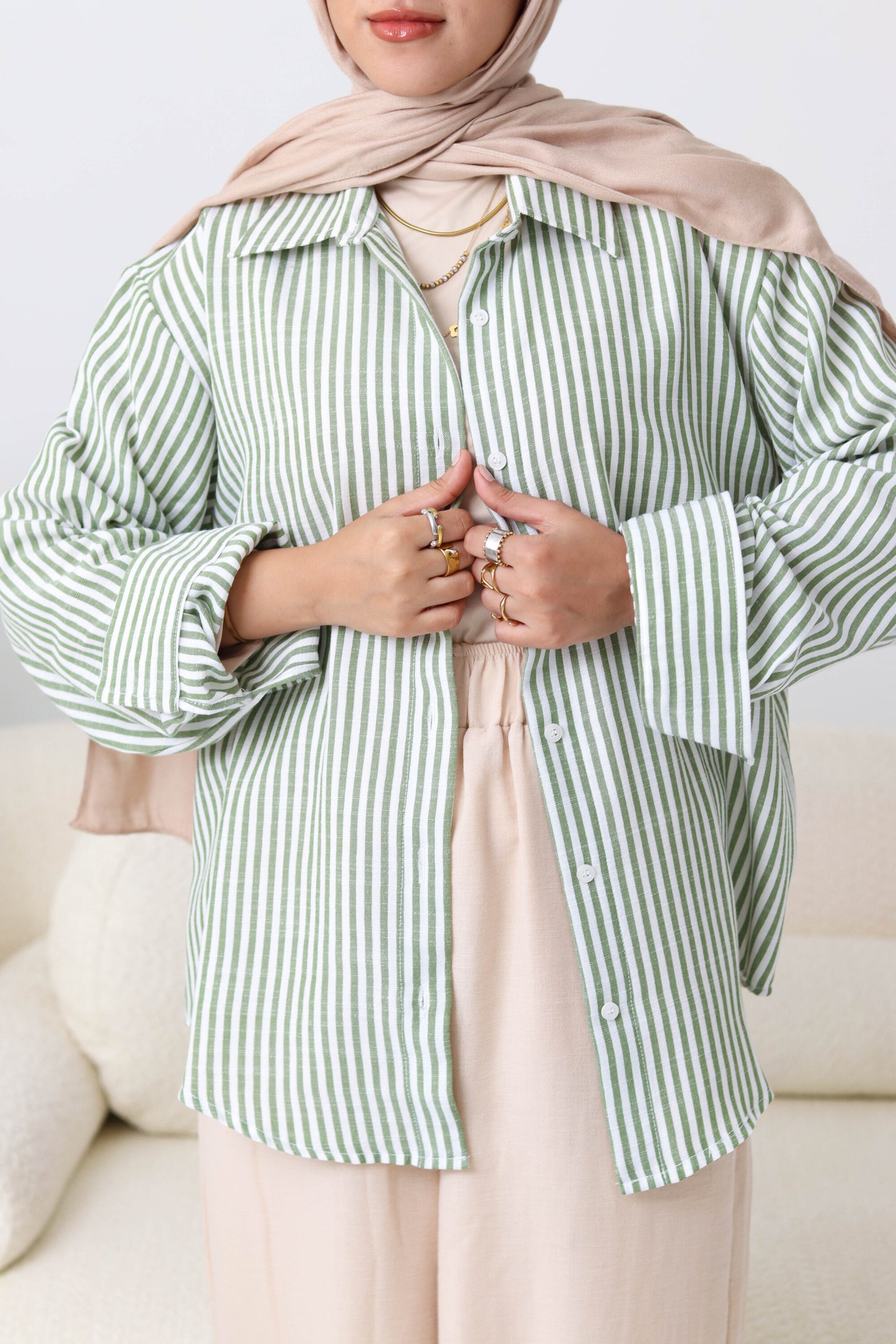 Olive Stripped Linen Shirt