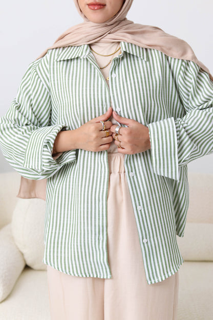 Olive Stripped Linen Shirt