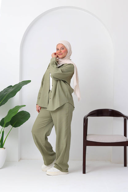 Sage Buttoned Linen Set