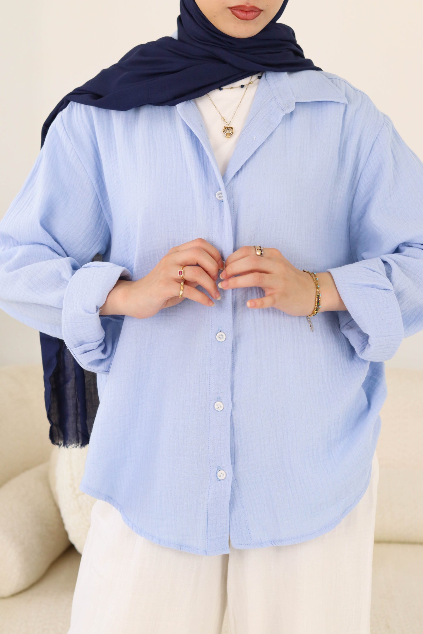 Sky Blue Crinkled Shirt
