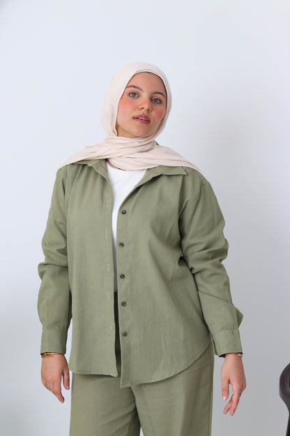Sage Buttoned Linen Set