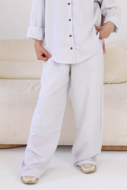 White Thin Stripped Linen Wear