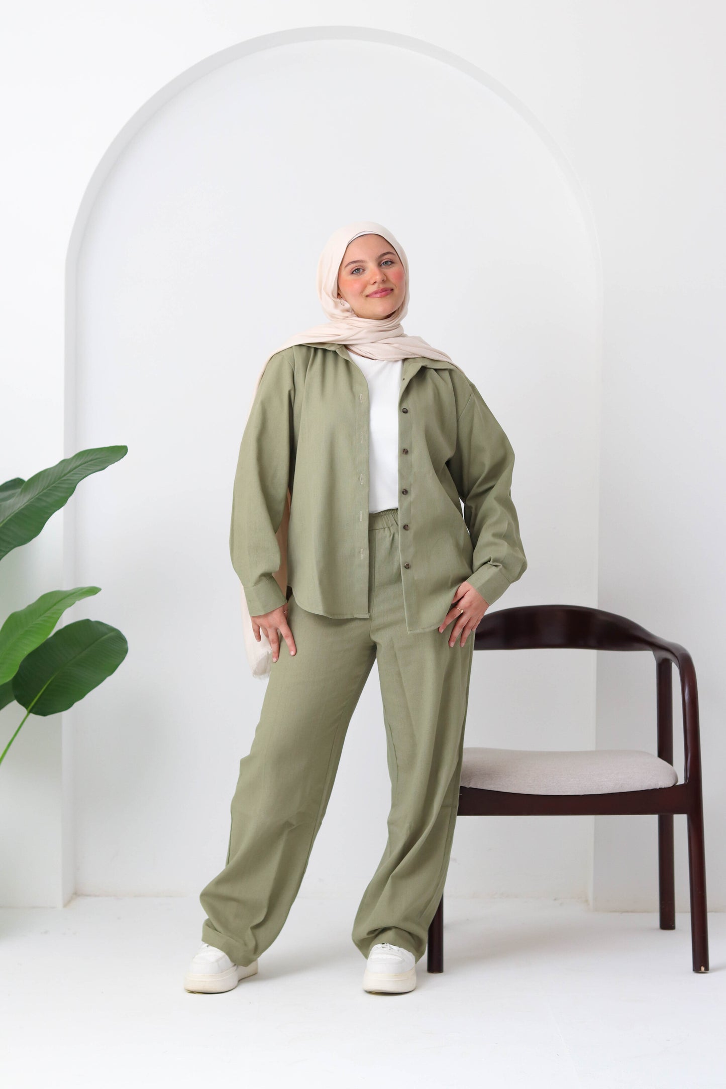 Sage Buttoned Linen Set