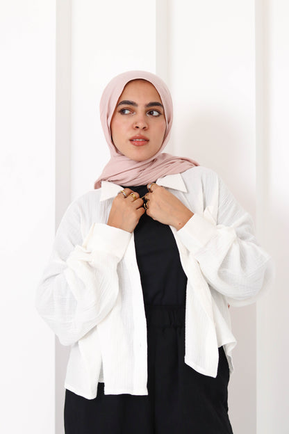 Cream Cropped Crinkled Shirt