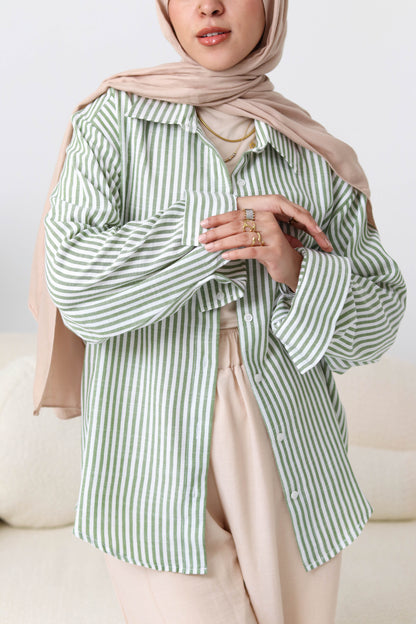 Olive Stripped Linen Shirt