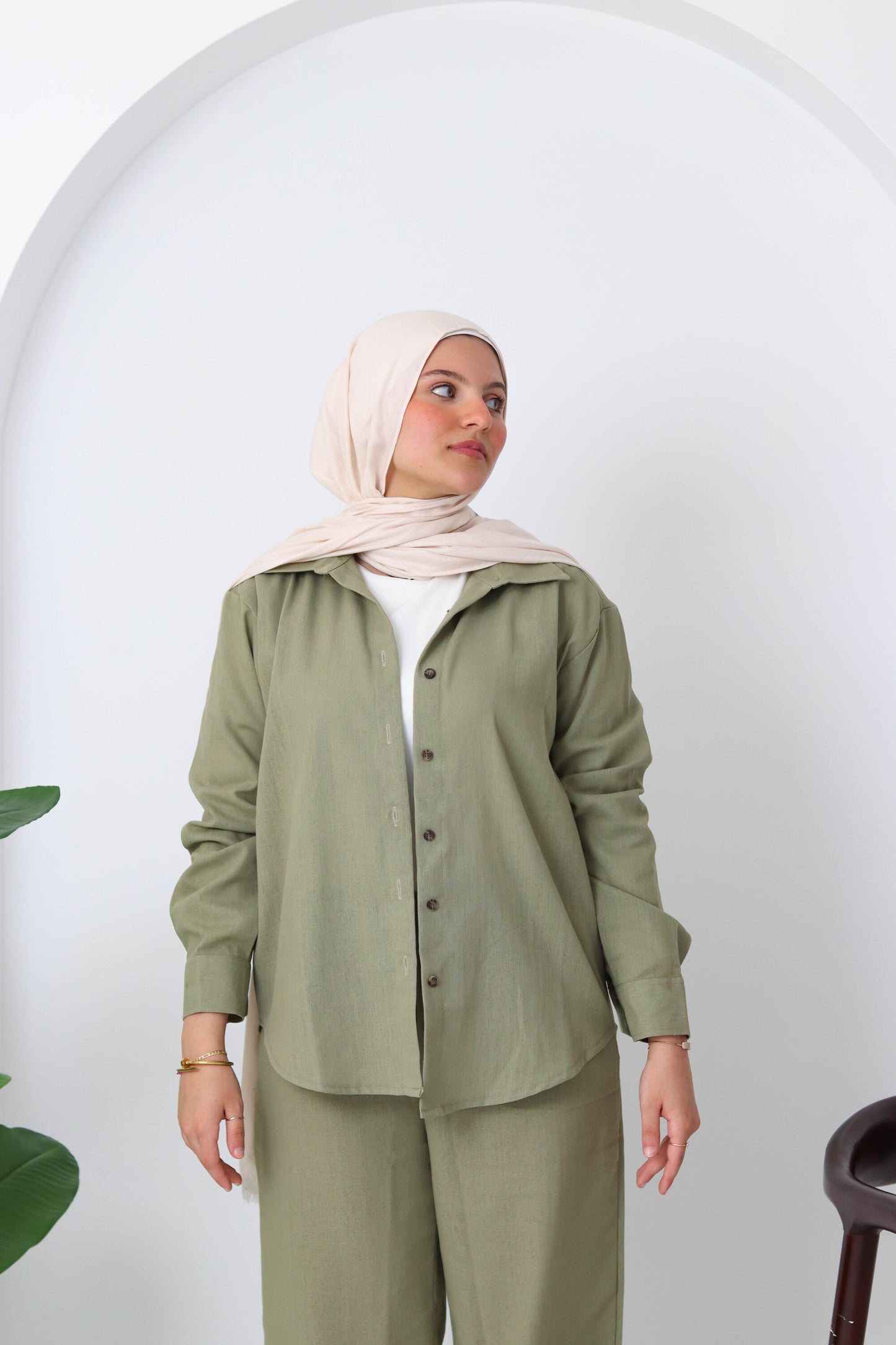 Sage Buttoned Linen Set