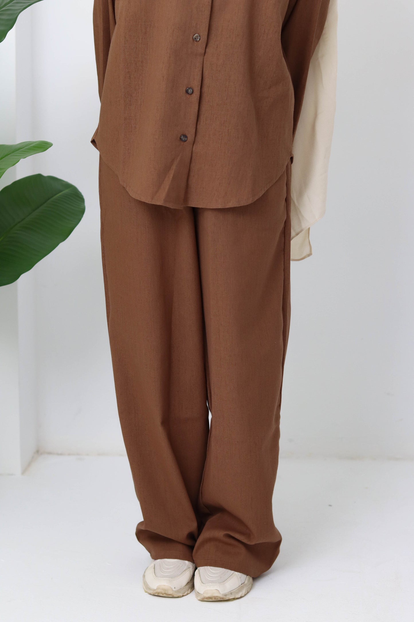 Chocolate Buttoned Linen Set