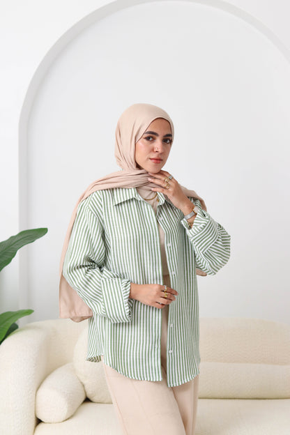 Olive Stripped Linen Shirt
