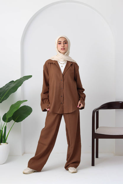 Chocolate Buttoned Linen Set