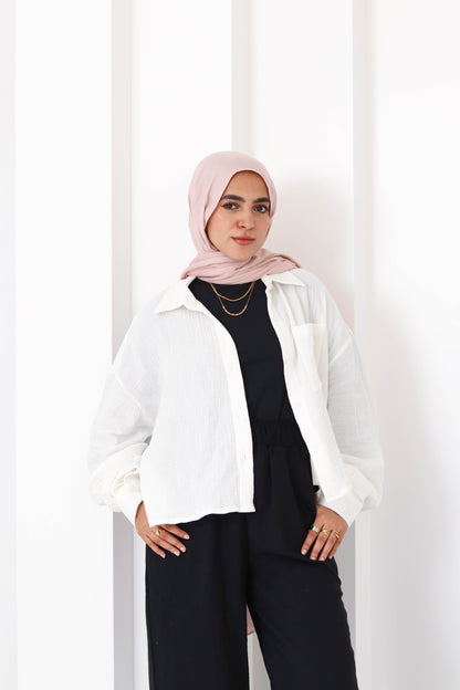 Cream Cropped Crinkled Shirt