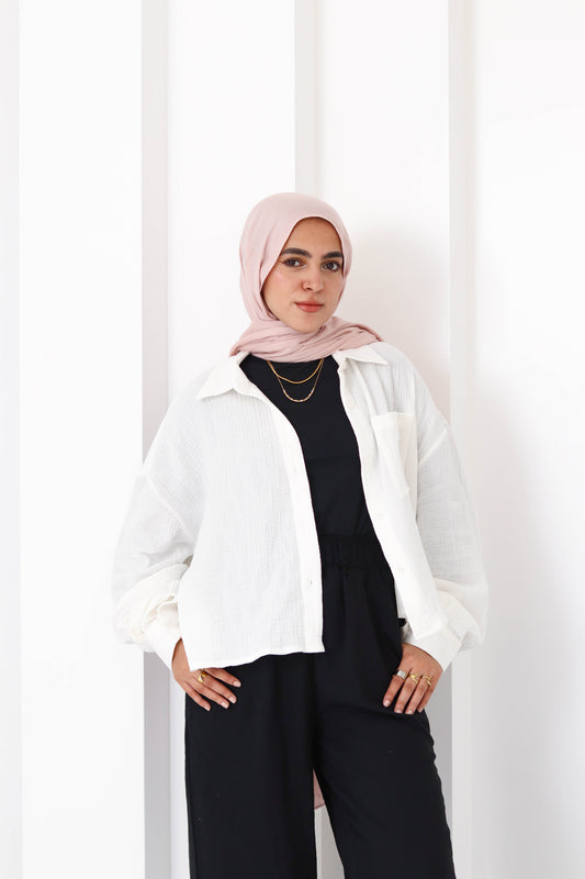 Cream Cropped Crinkled Shirt