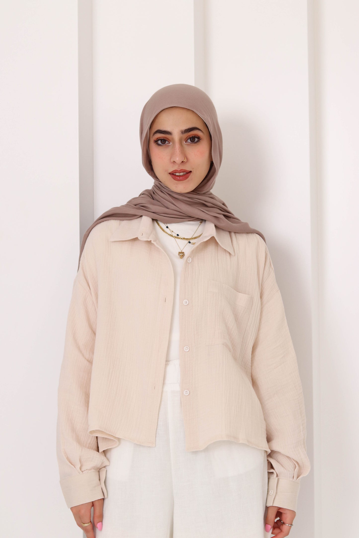 Cafe Cropped Crinkled Shirt