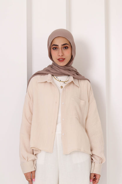 Cafe Cropped Crinkled Shirt