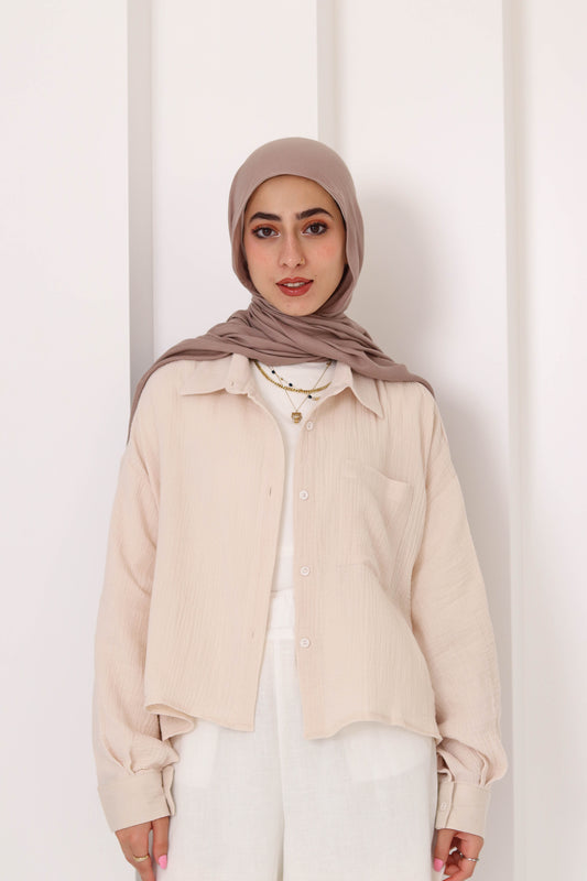 Cafe Cropped Crinkled Shirt