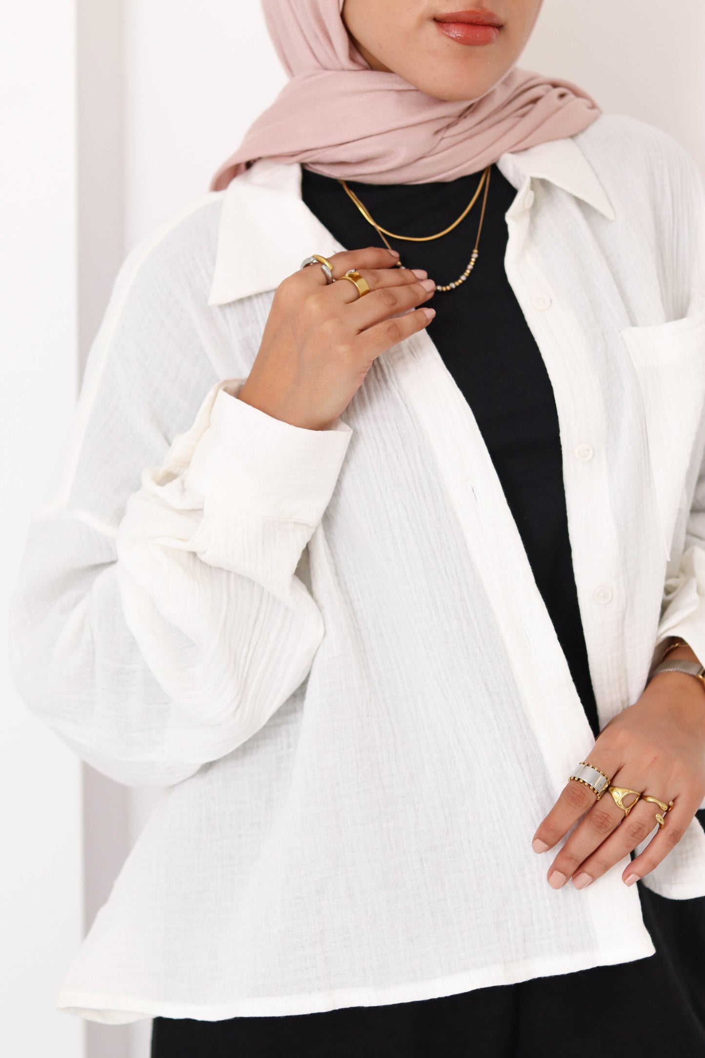 Cream Cropped Crinkled Shirt