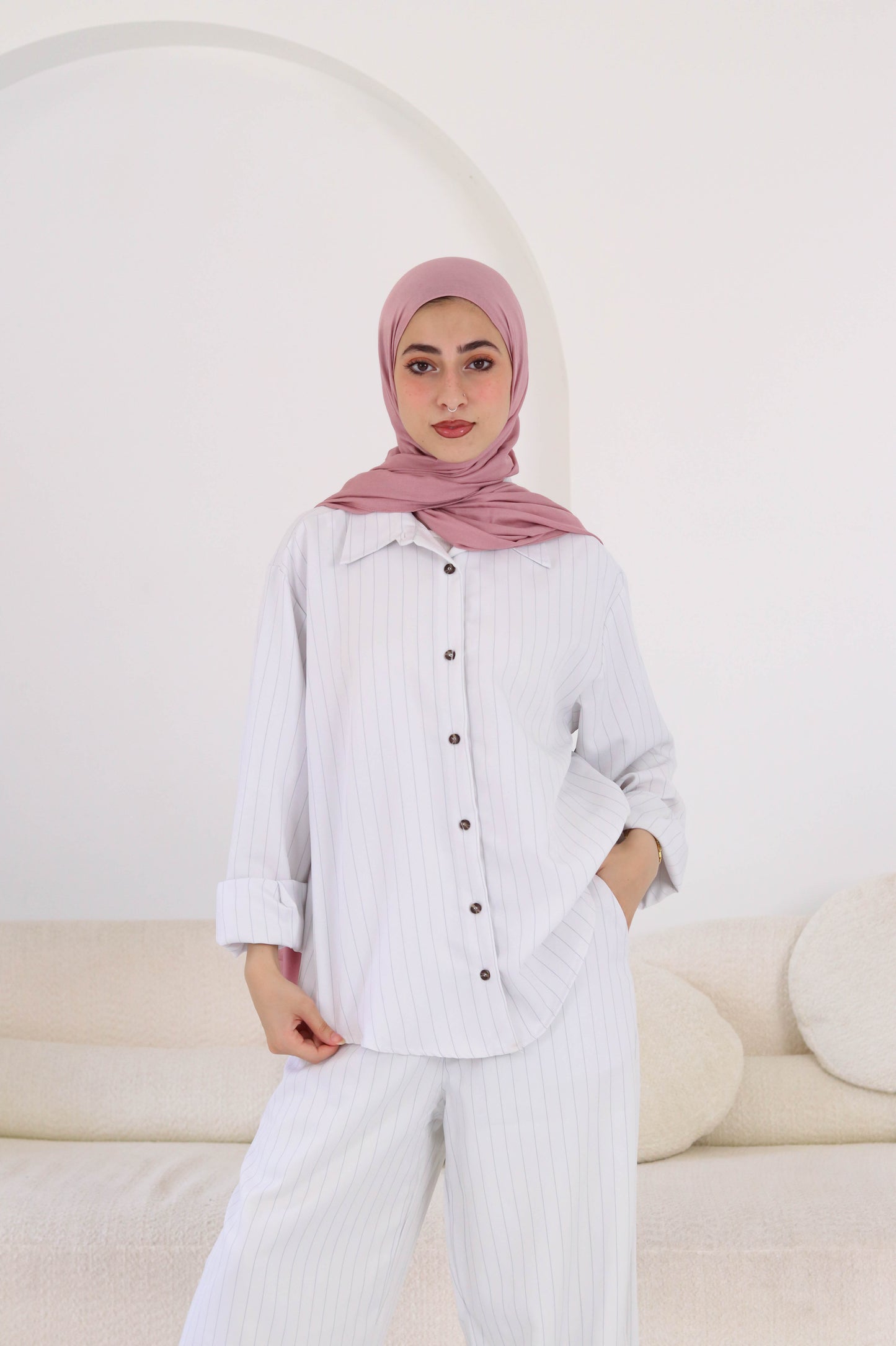 White Thin Stripped Linen Wear