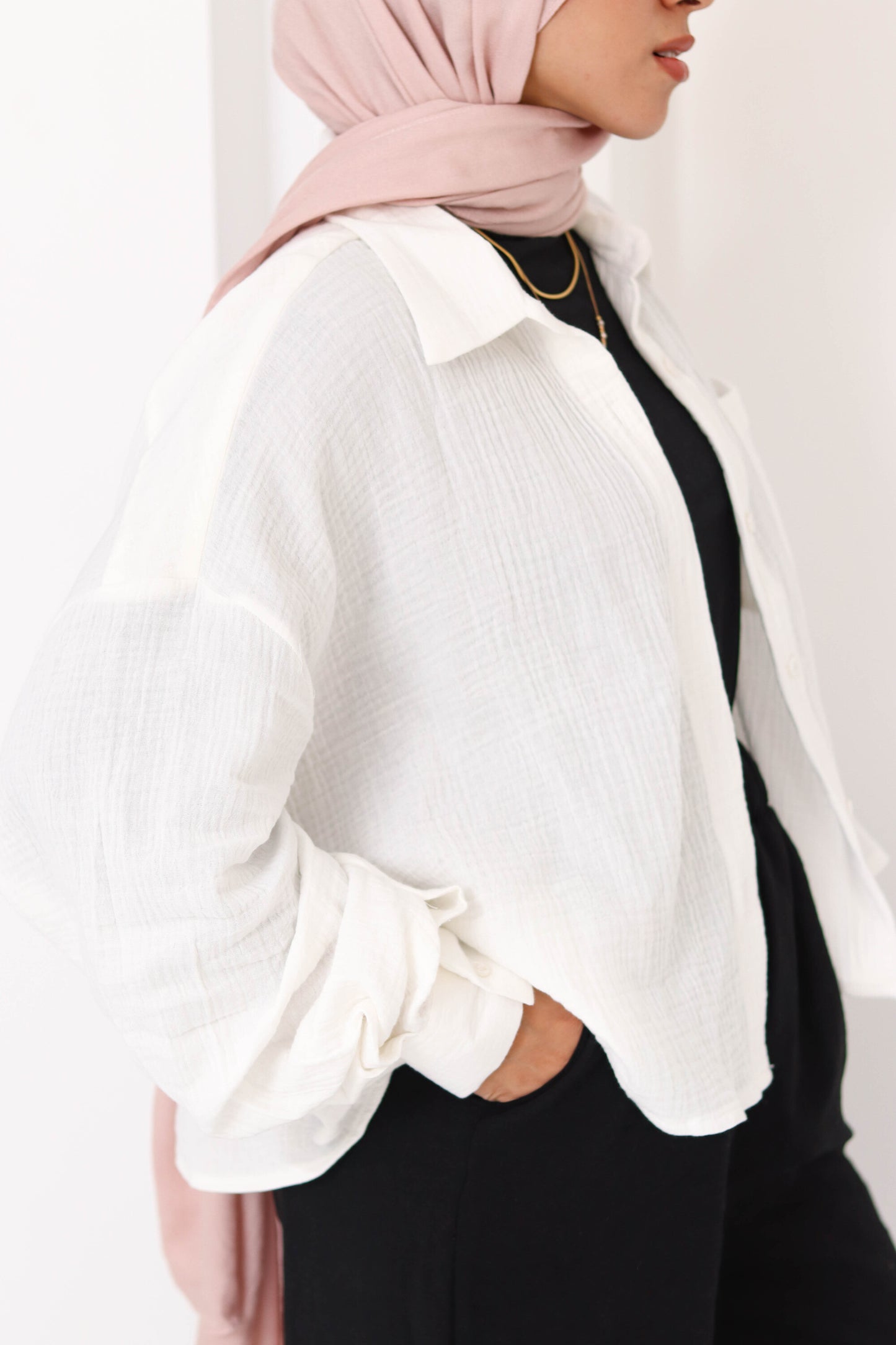 Cream Cropped Crinkled Shirt