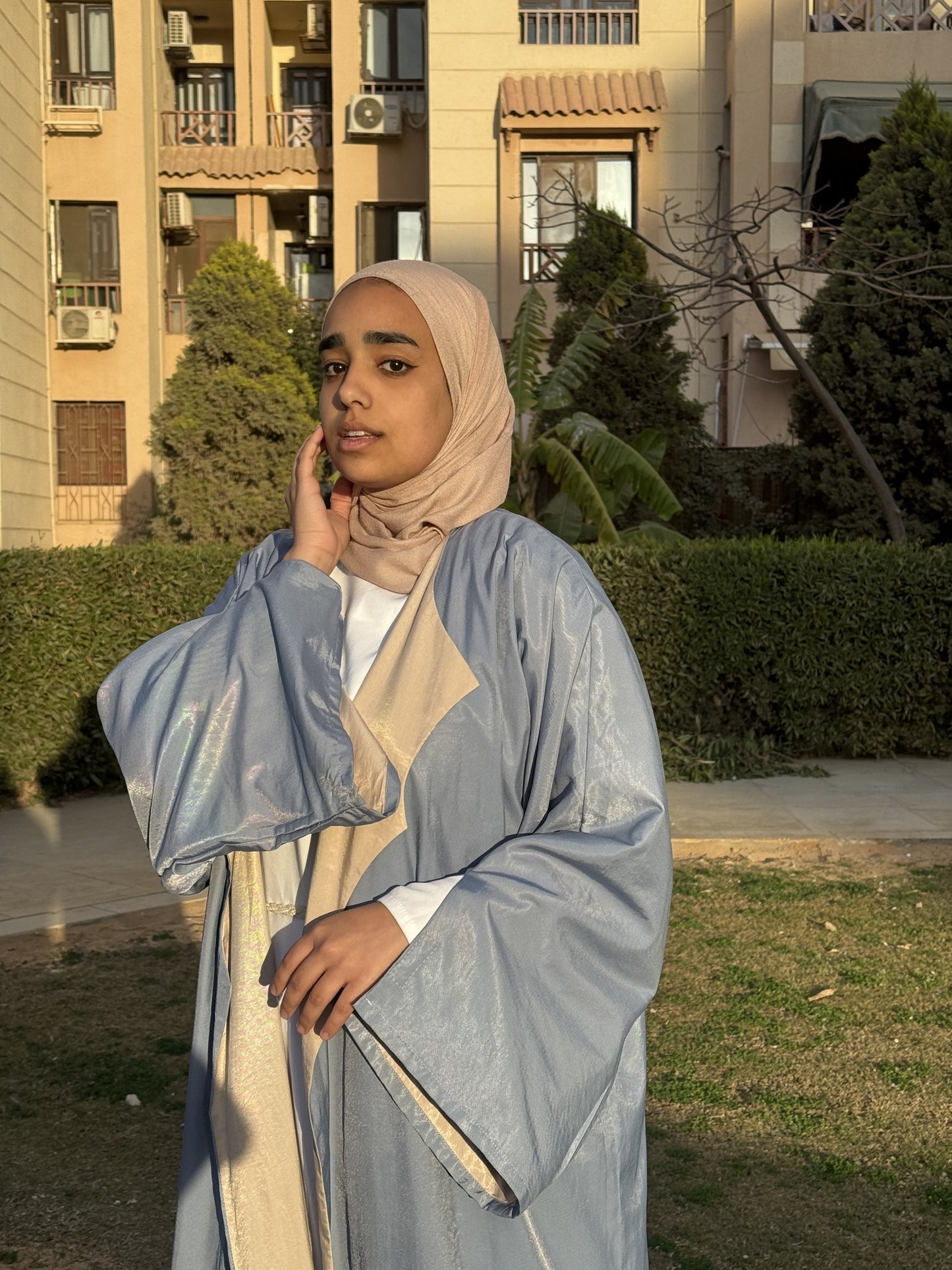Blue & Beige Double- Face Abaya