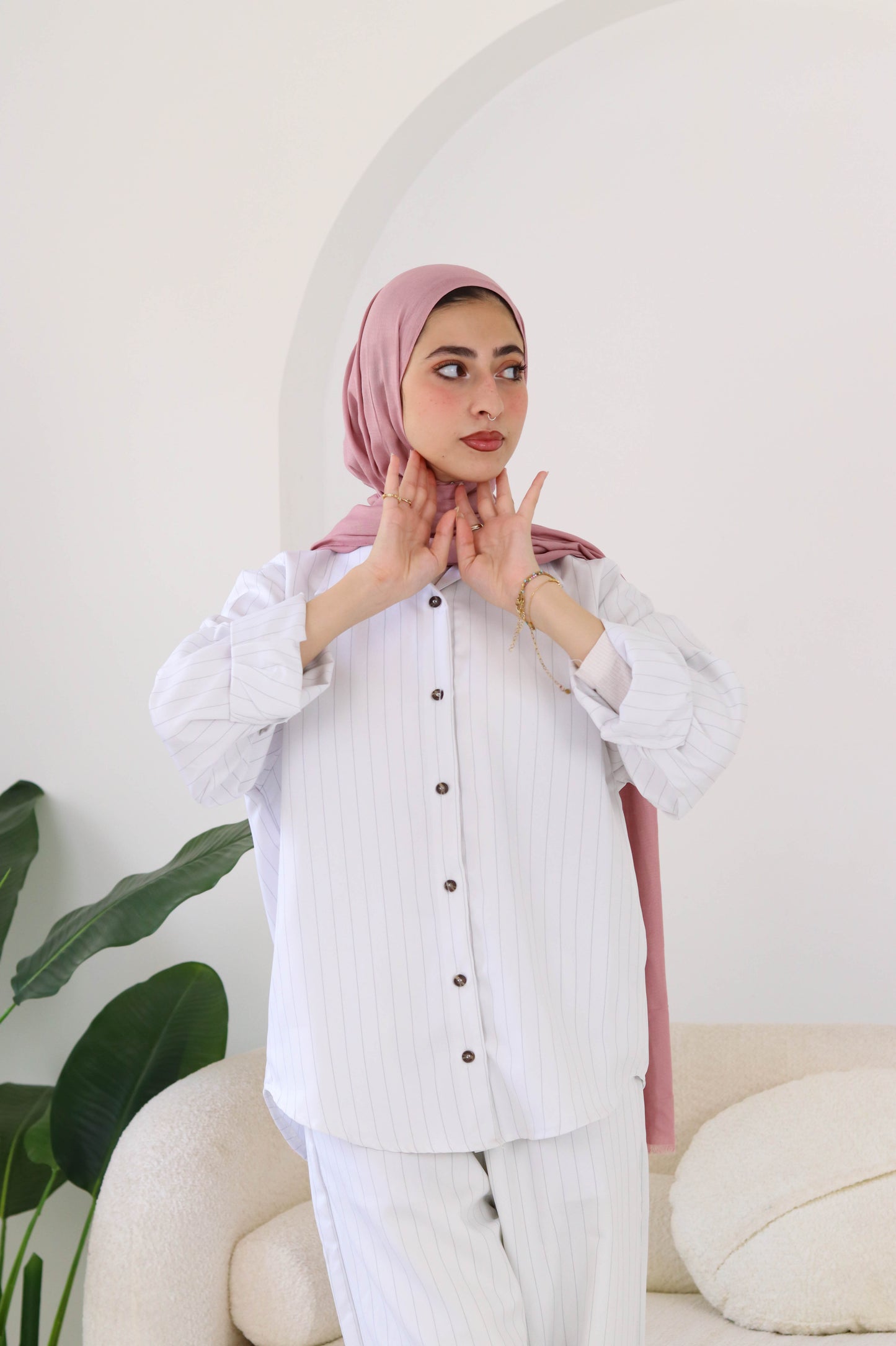 White Thin Stripped Linen Wear