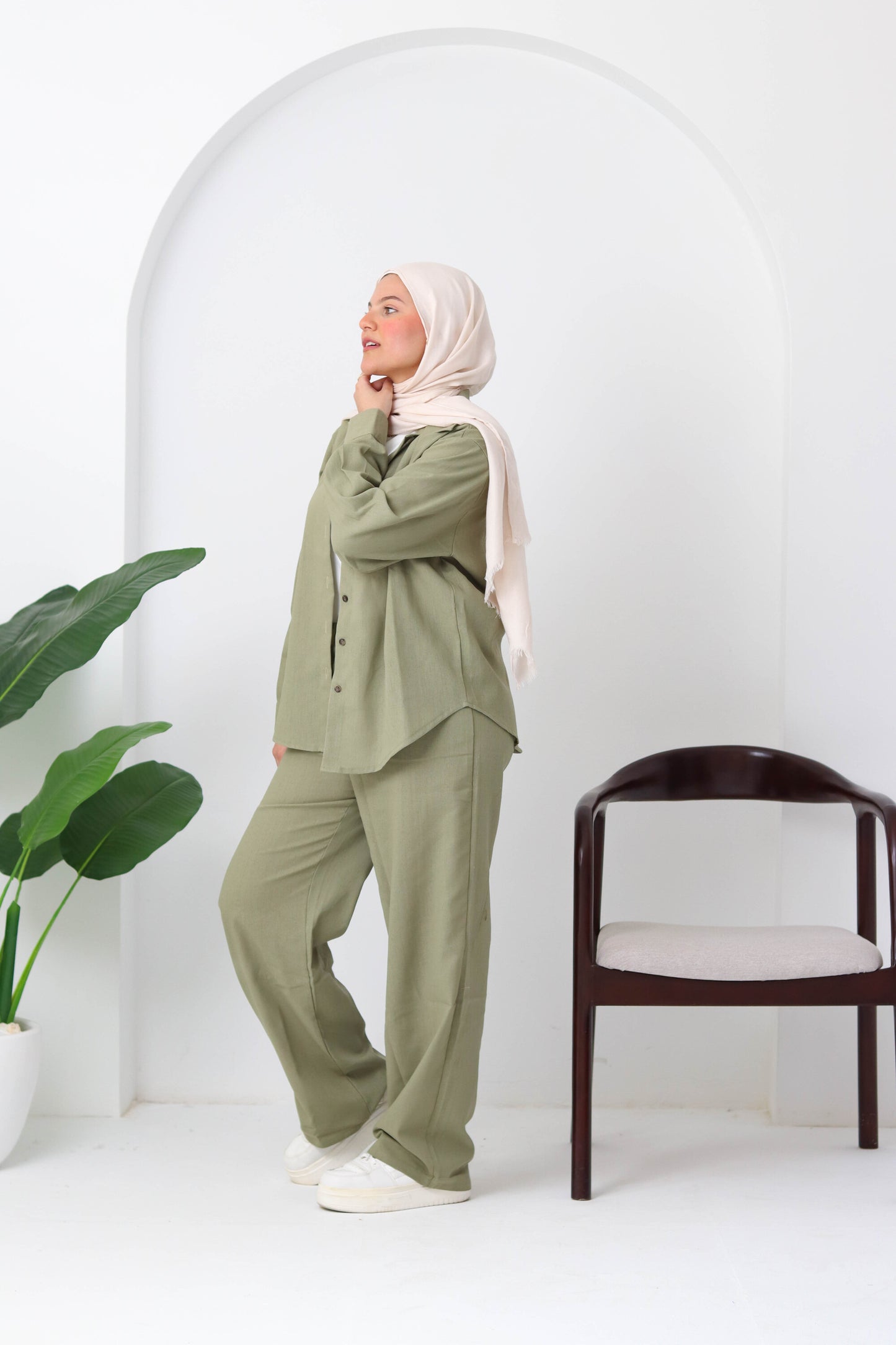 Sage Buttoned Linen Set