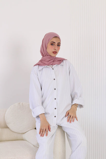 White Thin Stripped Linen Wear