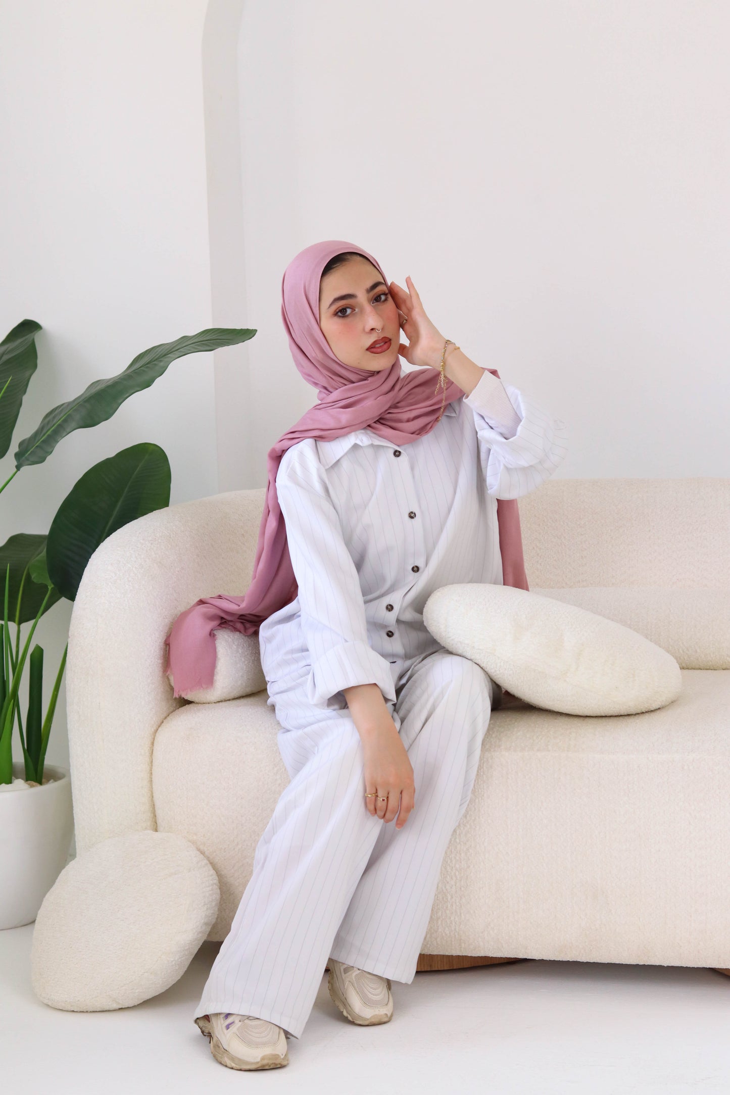 White Thin Stripped Linen Wear