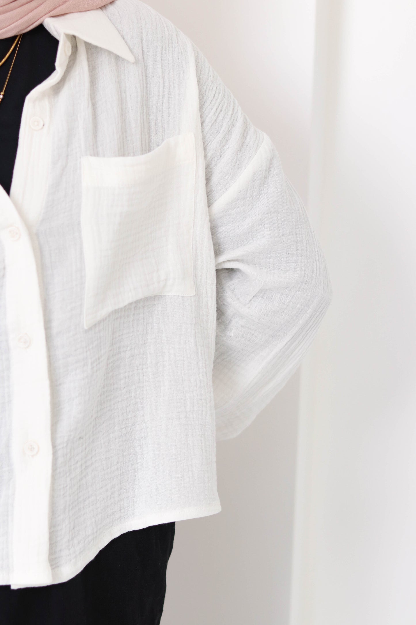 Cream Cropped Crinkled Shirt