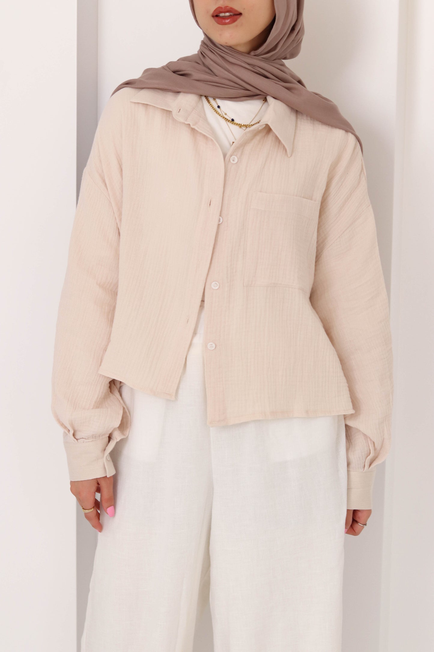 Cafe Cropped Crinkled Shirt