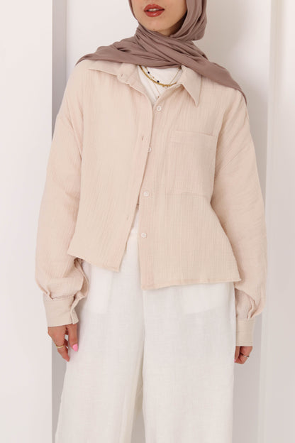 Cafe Cropped Crinkled Shirt