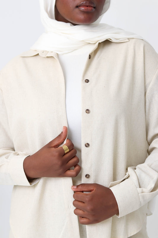 Sand Buttoned Linen Set