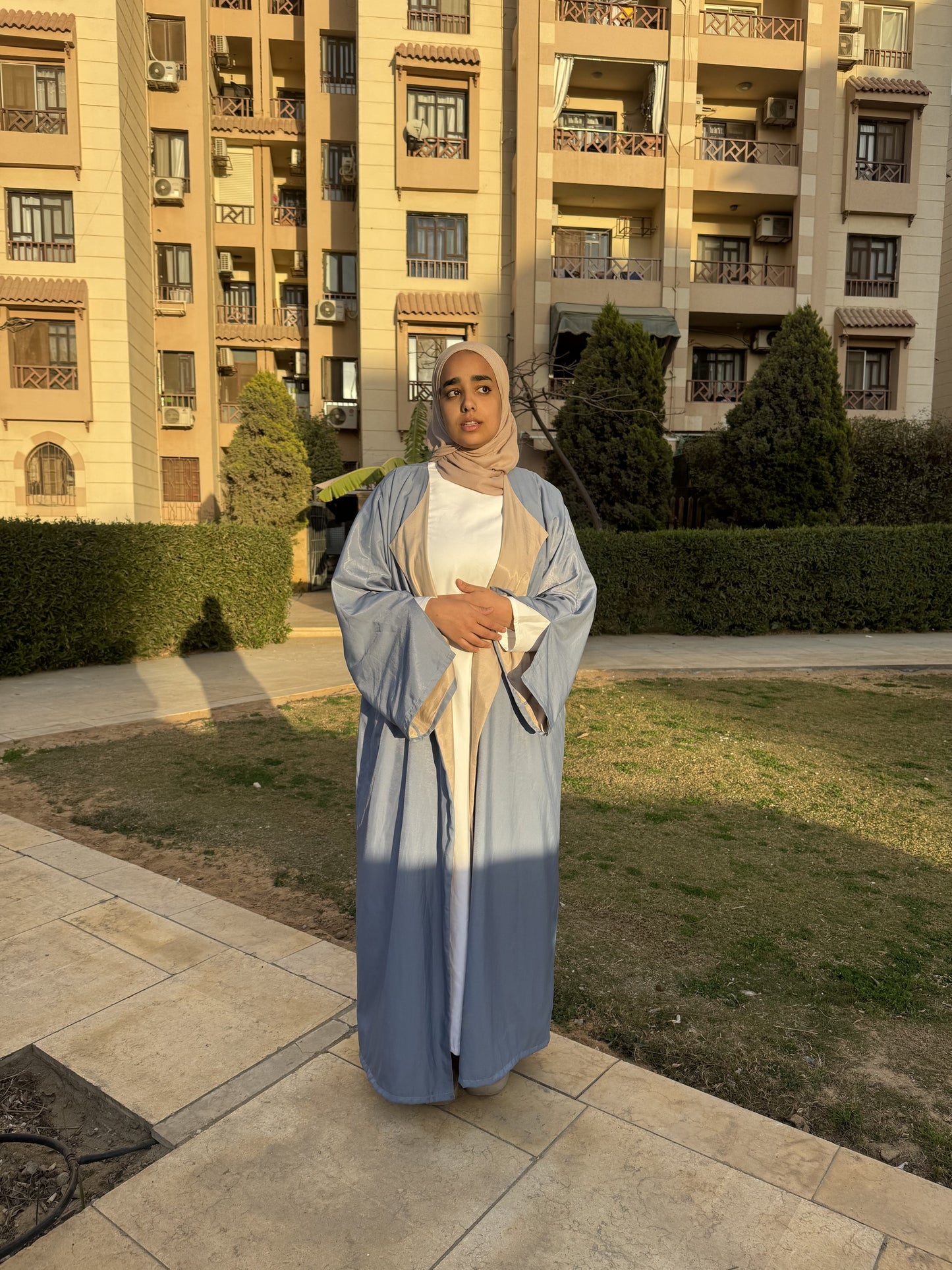 Blue & Beige Double- Face Abaya