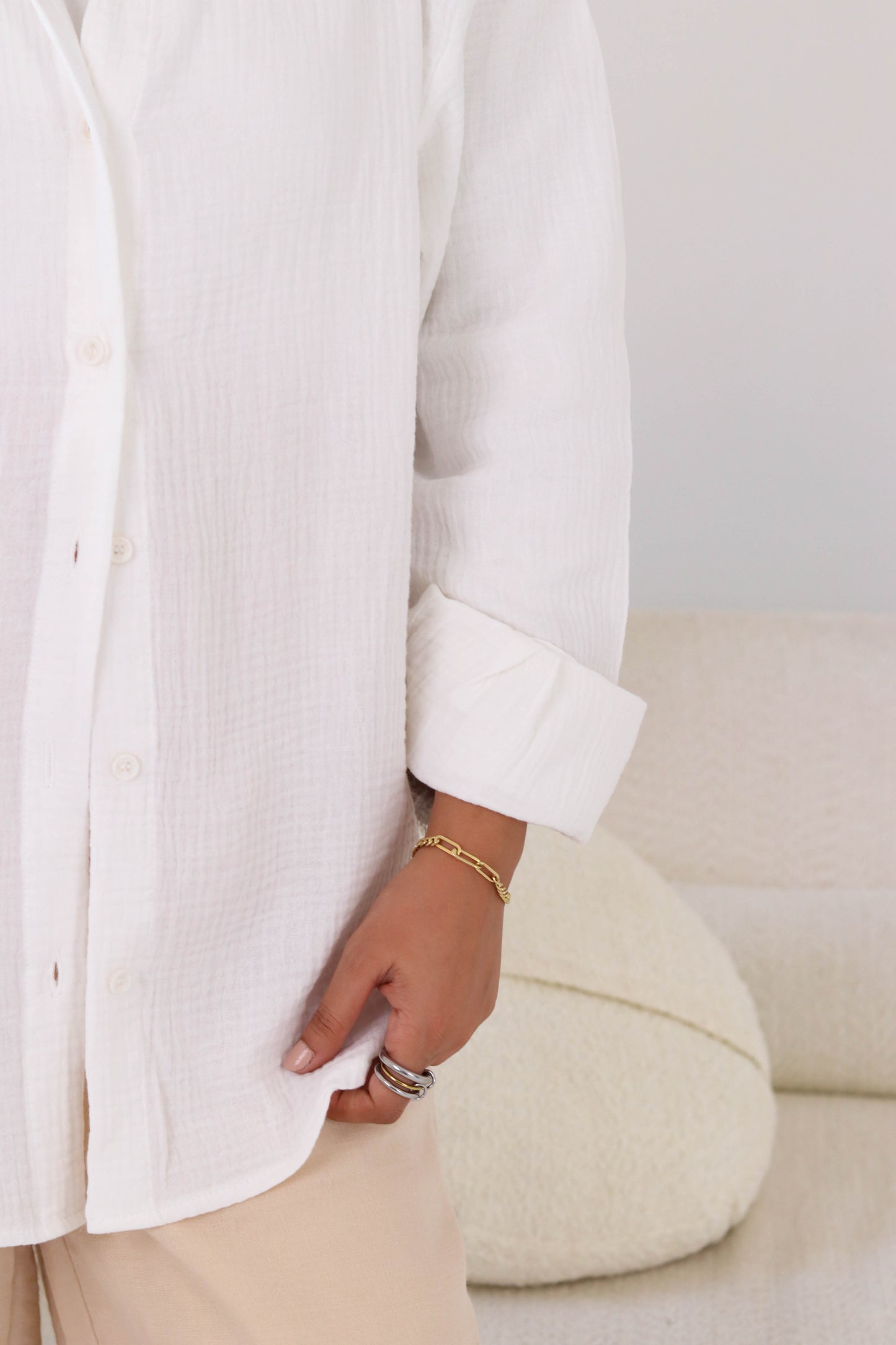 Cream Crinkled Shirt