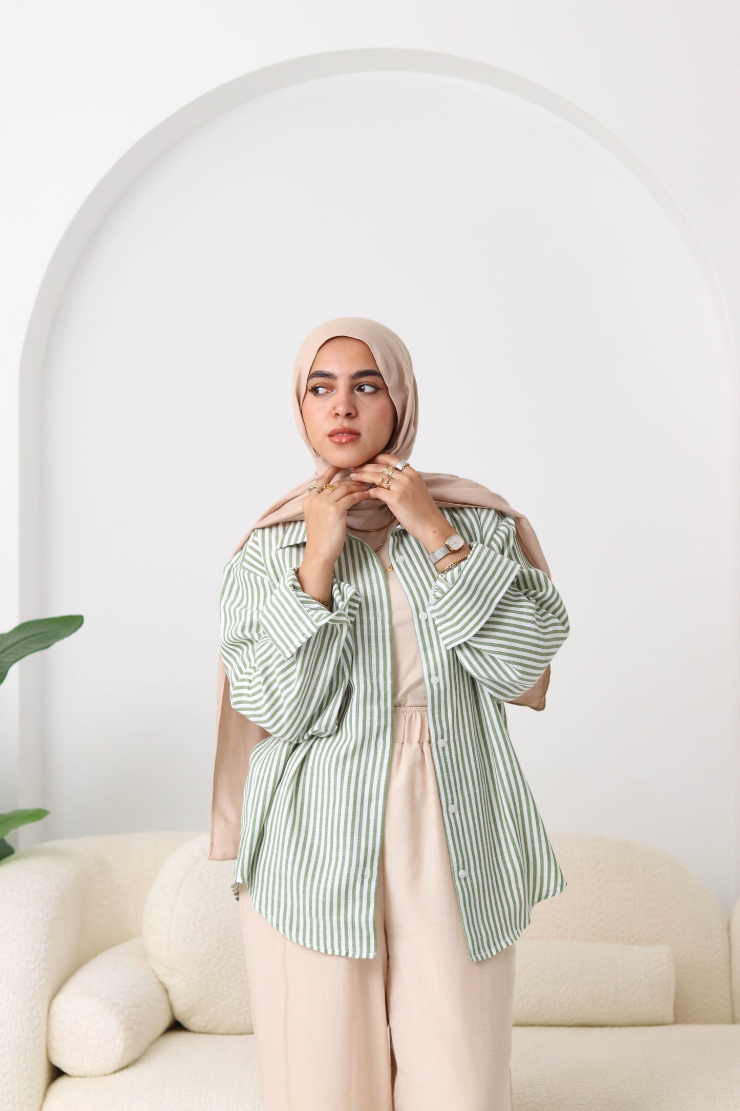 Olive Stripped Linen Shirt