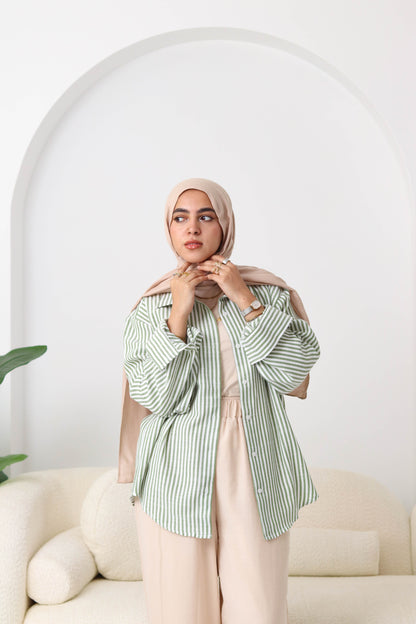 Olive Stripped Linen Shirt