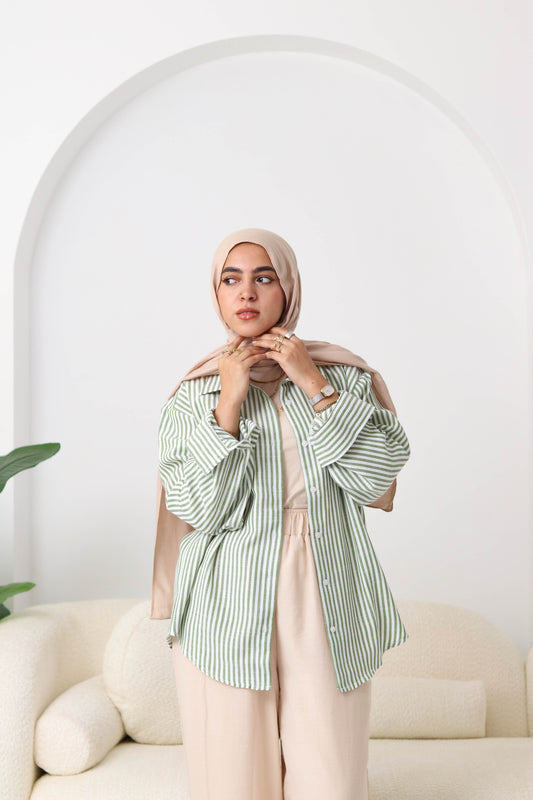 Olive Stripped Linen Shirt