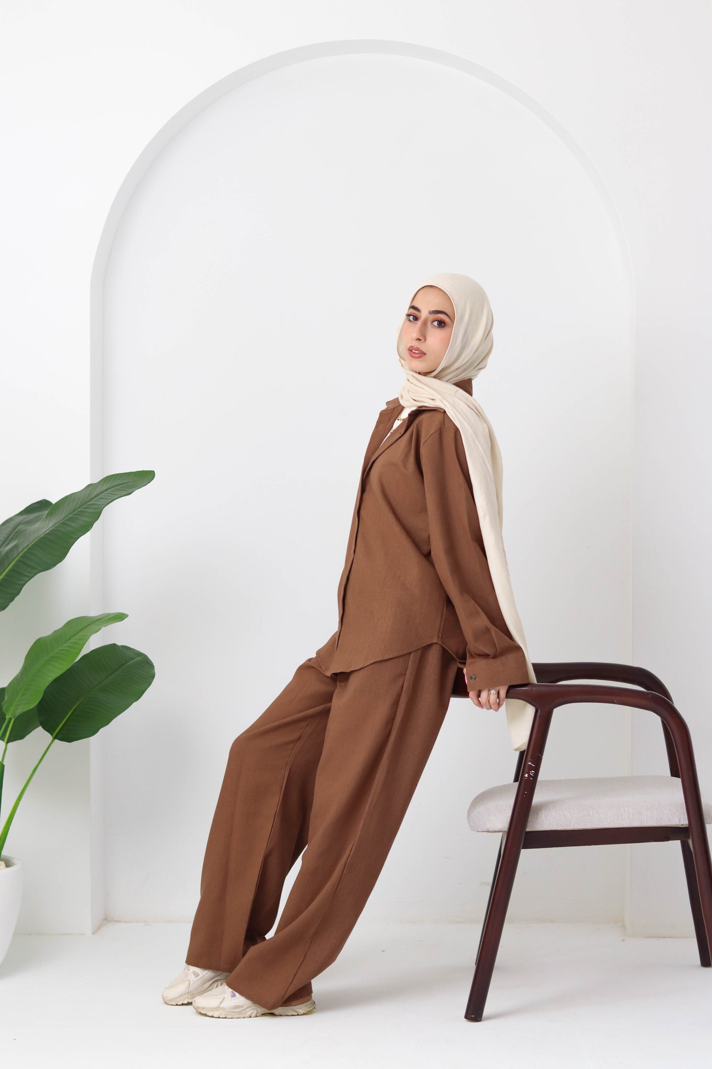 Chocolate Buttoned Linen Set