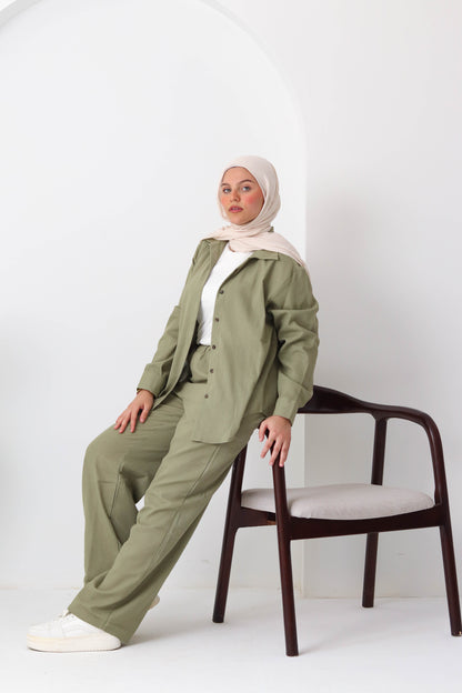 Sage Buttoned Linen Set