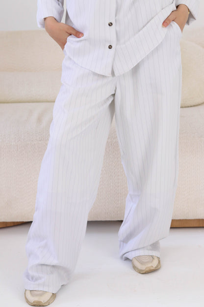 White Thin Stripped Linen Wear