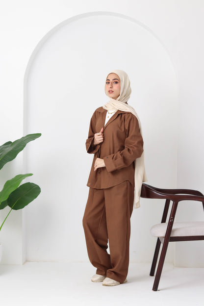 Chocolate Buttoned Linen Set