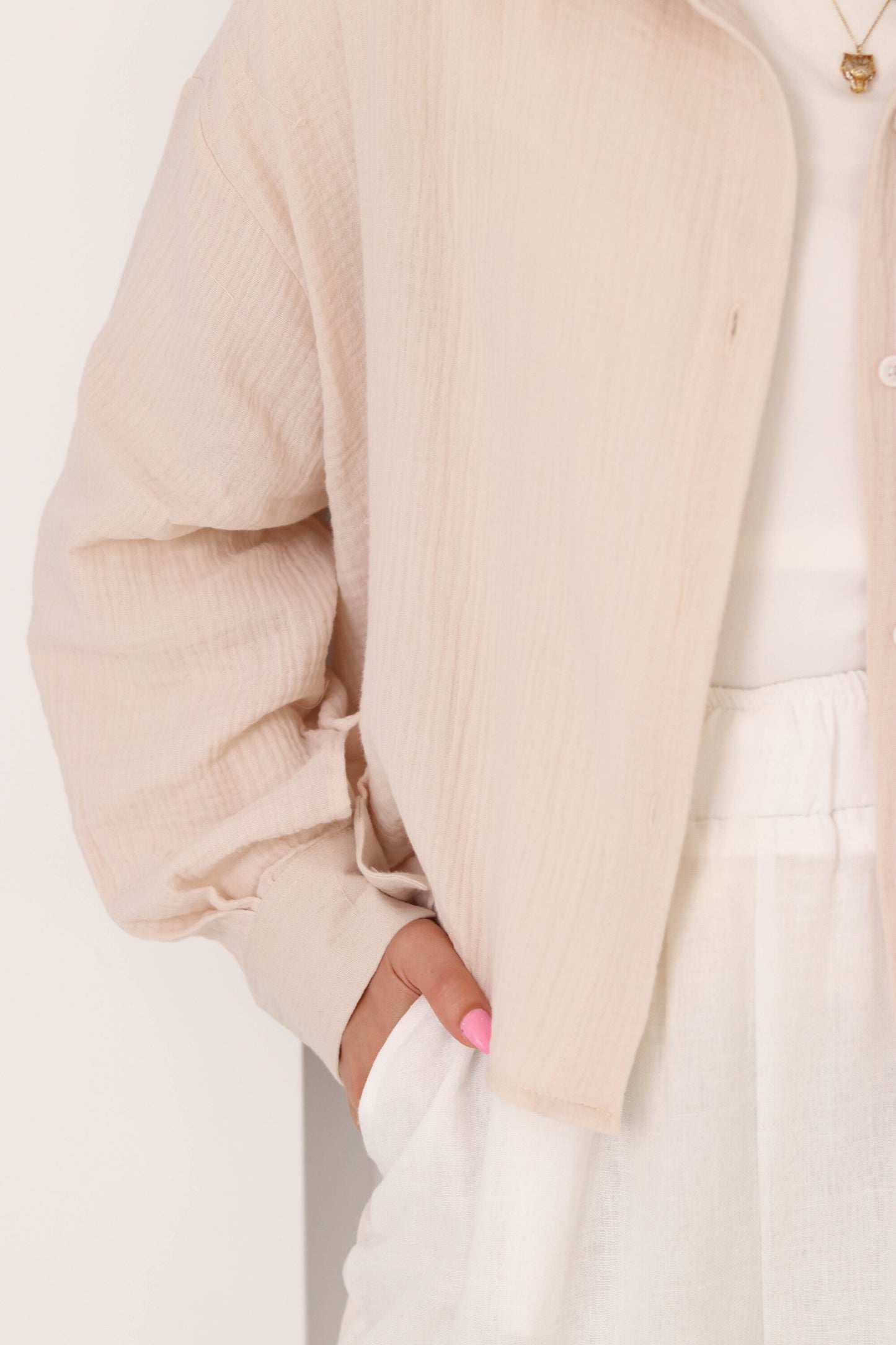 Cafe Cropped Crinkled Shirt