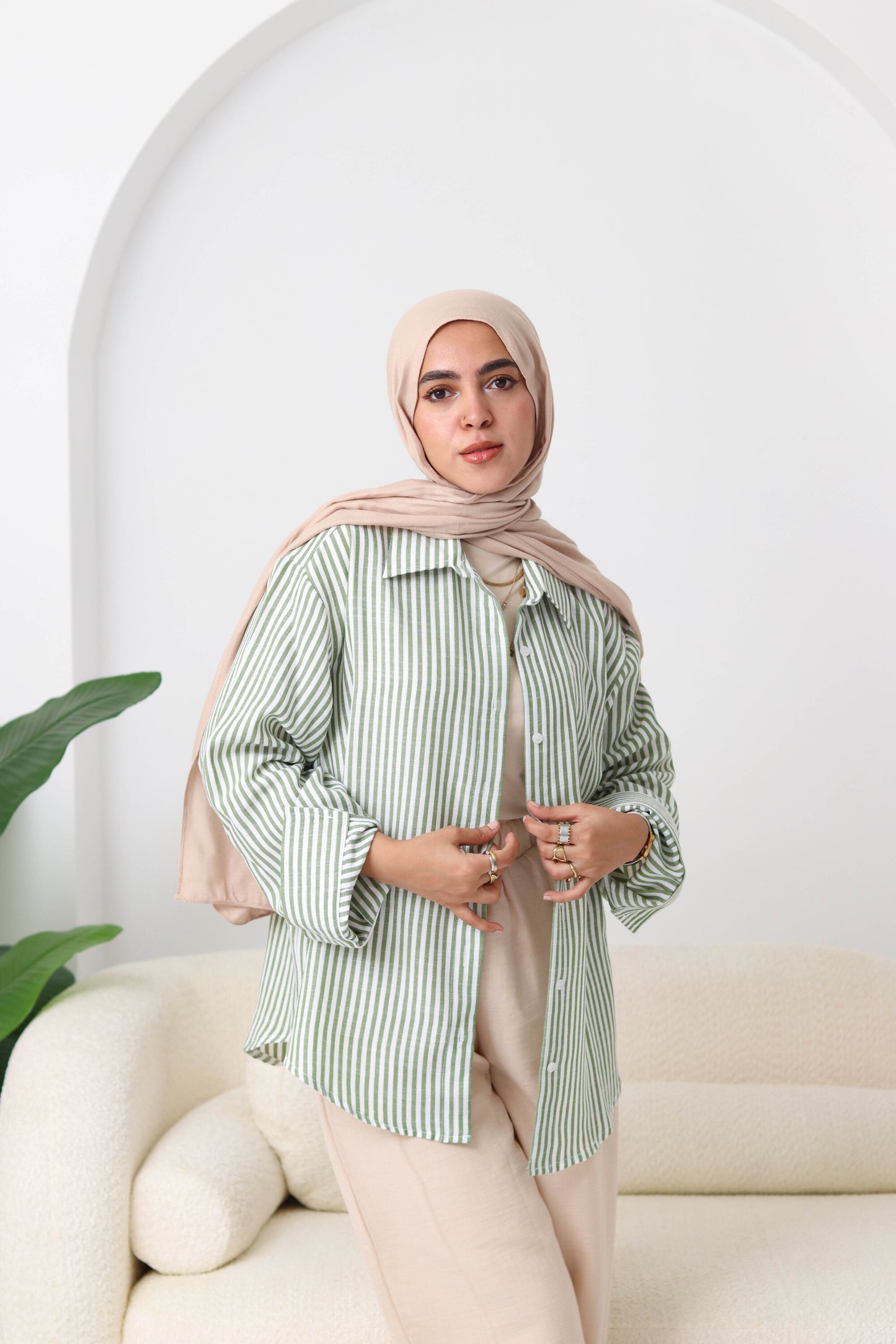 Olive Stripped Linen Shirt