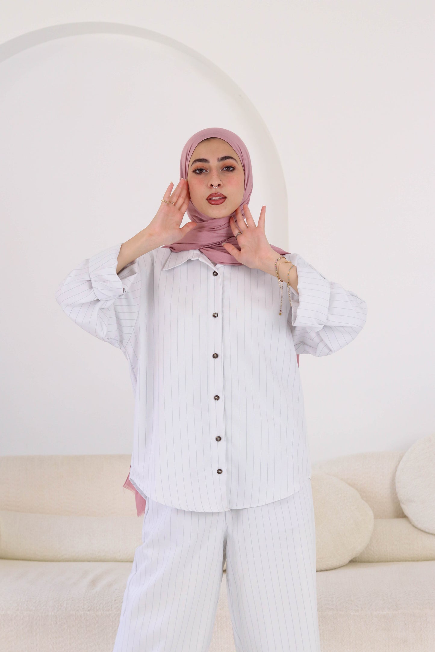 White Thin Stripped Linen Wear